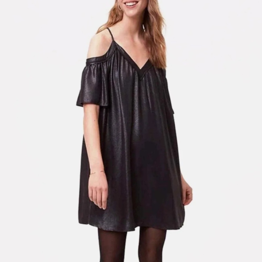 NWT LOFT Metallic Silver Gray Cold Shoulder Mini Swing Dress
